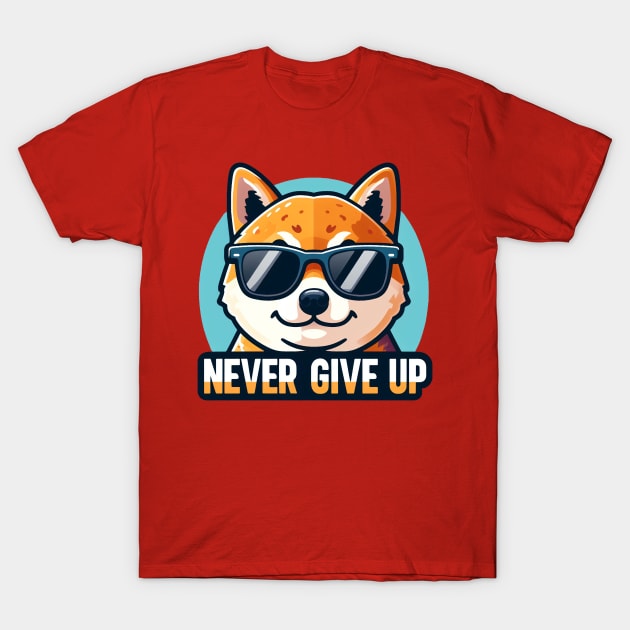 Never Give Up Shiba Inu T-Shirt by Plushism